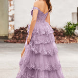 Palmira | Vestido em tule com folhos com ombros descobertos