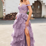 Palmira | Vestido em tule com folhos com ombros descobertos
