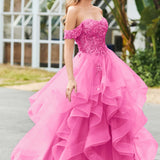 Bárbara | Vestido de baile em tule com folhos estilo princesa evasê