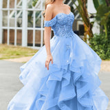 Bárbara | Vestido de baile em tule com folhos estilo princesa evasê