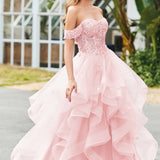 Bárbara | Vestido de baile em tule com folhos estilo princesa evasê