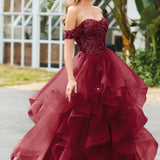 Bárbara | Vestido de baile em tule com folhos estilo princesa evasê