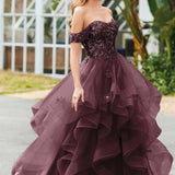 Bárbara | Vestido de baile em tule com folhos estilo princesa evasê