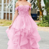 Bárbara | Vestido de baile em tule com folhos estilo princesa evasê