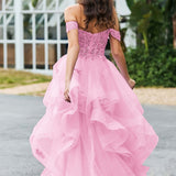 Bárbara | Vestido de baile em tule com folhos estilo princesa evasê