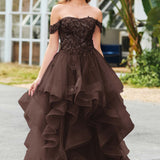 Bárbara | Vestido de baile em tule com folhos estilo princesa evasê