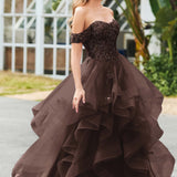 Bárbara | Vestido de baile em tule com folhos estilo princesa evasê