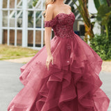 Bárbara | Vestido de baile em tule com folhos estilo princesa evasê