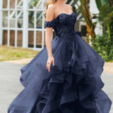 Bárbara | Vestido de baile em tule com folhos estilo princesa evasê