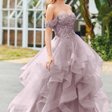 Bárbara | Vestido de baile em tule com folhos estilo princesa evasê