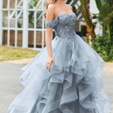 Bárbara | Vestido de baile em tule com folhos estilo princesa evasê