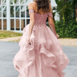 Bárbara | Vestido de baile em tule com folhos estilo princesa evasê