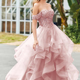 Bárbara | Vestido de baile em tule com folhos estilo princesa evasê