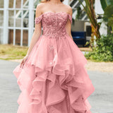 Bárbara | Vestido de baile em tule com folhos estilo princesa evasê