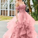 Bárbara | Vestido de baile em tule com folhos estilo princesa evasê