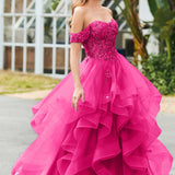 Bárbara | Vestido de baile em tule com folhos estilo princesa evasê