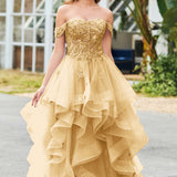 Bárbara | Vestido de baile em tule com folhos estilo princesa evasê