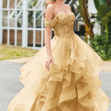 Bárbara | Vestido de baile em tule com folhos estilo princesa evasê
