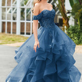 Bárbara | Vestido de baile em tule com folhos estilo princesa evasê
