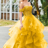 Bárbara | Vestido de baile em tule com folhos estilo princesa evasê