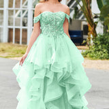Bárbara | Vestido de baile em tule com folhos estilo princesa evasê