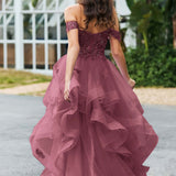 Bárbara | Vestido de baile em tule com folhos estilo princesa evasê