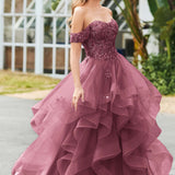 Bárbara | Vestido de baile em tule com folhos estilo princesa evasê