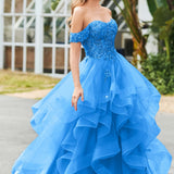 Bárbara | Vestido de baile em tule com folhos estilo princesa evasê