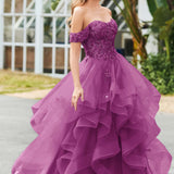 Bárbara | Vestido de baile em tule com folhos estilo princesa evasê