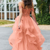 Bárbara | Vestido de baile em tule com folhos estilo princesa evasê