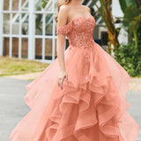 Bárbara | Vestido de baile em tule com folhos estilo princesa evasê