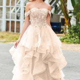 Bárbara | Vestido de baile em tule com folhos estilo princesa evasê