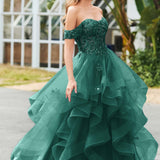 Bárbara | Vestido de baile em tule com folhos estilo princesa evasê