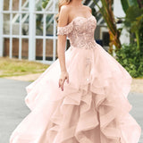 Bárbara | Vestido de baile em tule com folhos estilo princesa evasê