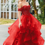 Bárbara | Vestido de baile em tule com folhos estilo princesa evasê