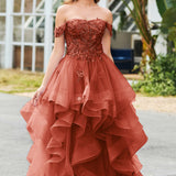 Bárbara | Vestido de baile em tule com folhos estilo princesa evasê