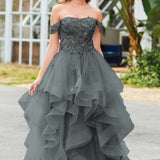 Bárbara | Vestido de baile em tule com folhos estilo princesa evasê