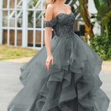Bárbara | Vestido de baile em tule com folhos estilo princesa evasê