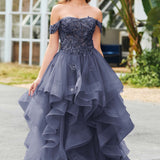 Bárbara | Vestido de baile em tule com folhos estilo princesa evasê