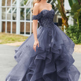 Bárbara | Vestido de baile em tule com folhos estilo princesa evasê