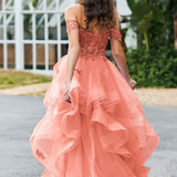 Bárbara | Vestido de baile em tule com folhos estilo princesa evasê