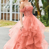 Bárbara | Vestido de baile em tule com folhos estilo princesa evasê