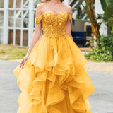 Bárbara | Vestido de baile em tule com folhos estilo princesa evasê
