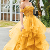 Bárbara | Vestido de baile em tule com folhos estilo princesa evasê