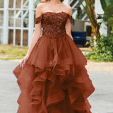 Bárbara | Vestido de baile em tule com folhos estilo princesa evasê