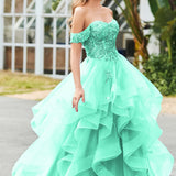 Bárbara | Vestido de baile em tule com folhos estilo princesa evasê