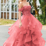 Bárbara | Vestido de baile em tule com folhos estilo princesa evasê