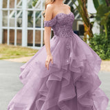 Bárbara | Vestido de baile em tule com folhos estilo princesa evasê