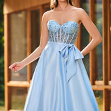 Bruna | Vestido comprido em cetim evasê com top em lantejoulas e decote coração