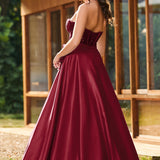 Bruna | Vestido comprido em cetim evasê com top em lantejoulas e decote coração